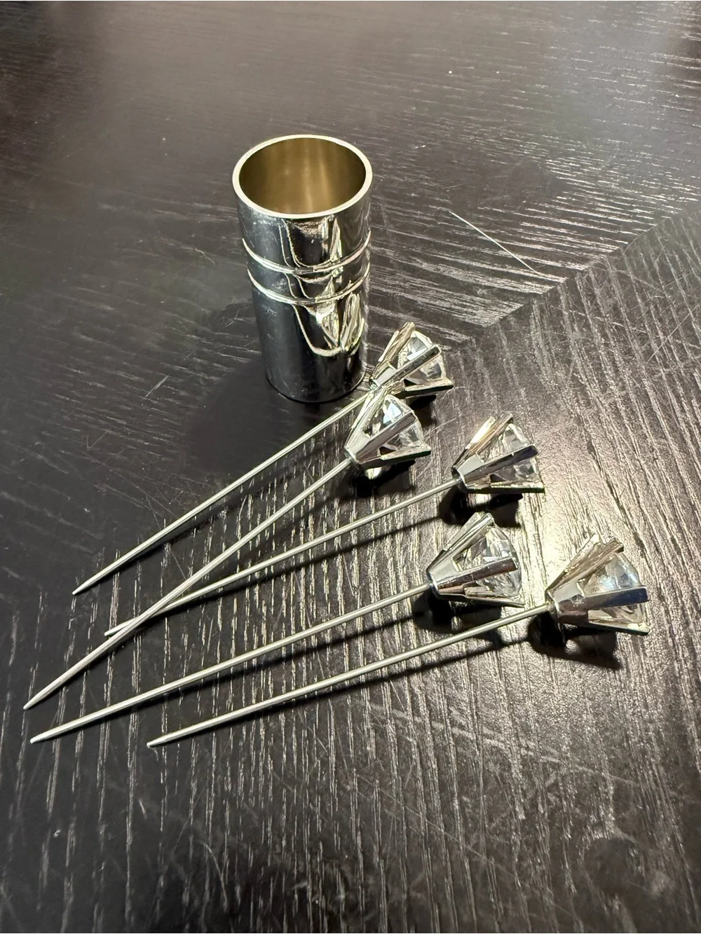 Clear Crystal-Tip Appetizer Picks - Silver Stainless Steel